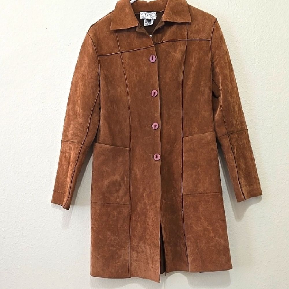 CIay Leather/viscose Made In Italy‎ Coat Size L